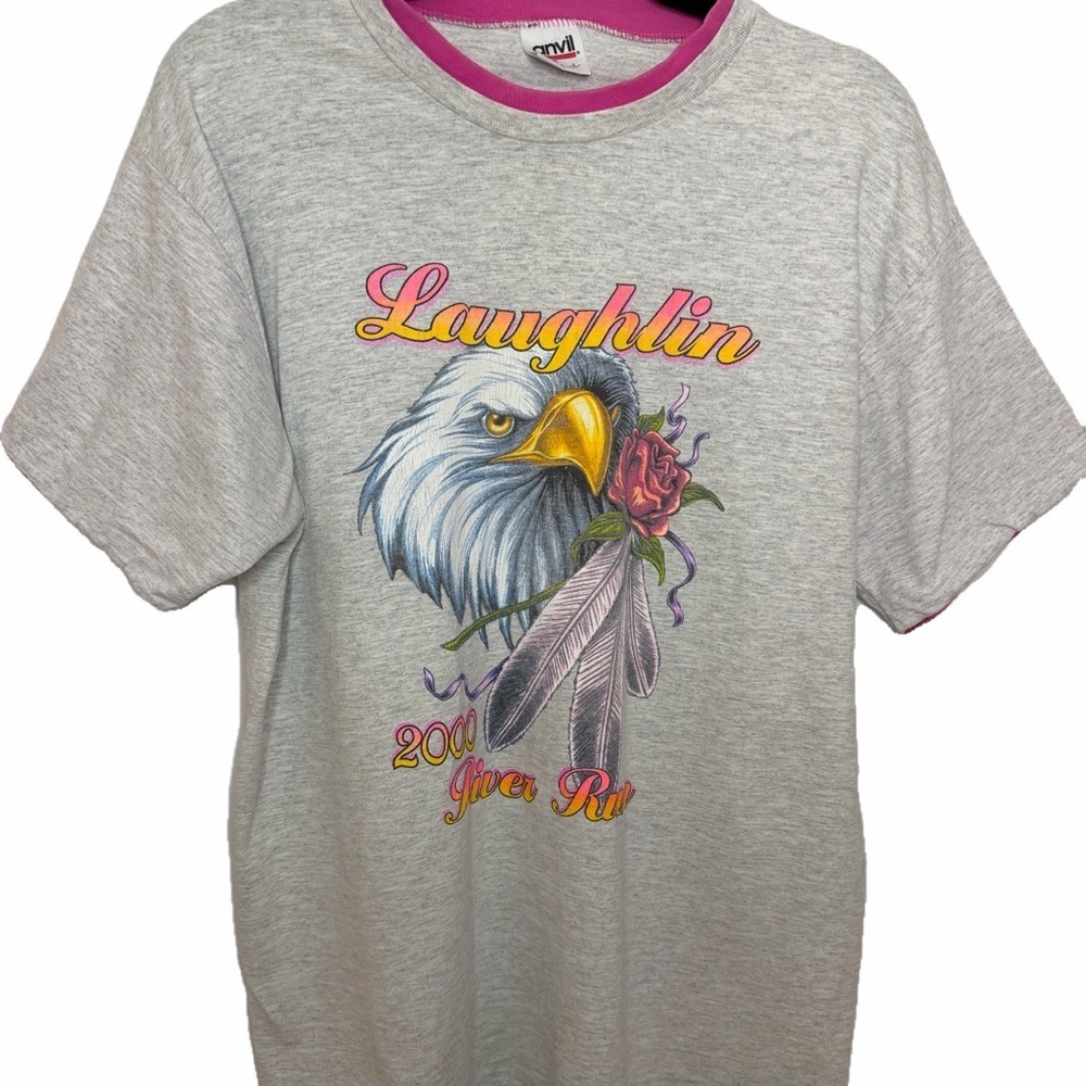 Vintage Laughlin 2000 River Run T-Shirt – Bald Eagle Graphic – Retro Biker Tee - Picture 1 of 3